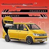 Auto-Dress® Seiten-Streifen Aufkleber Set/Dekor passend für VW T4, T5 & T6 Bus in Wunschfarbe - Motiv: Skyline Stadt Frankfurt Racing (175 Shortbread, Kurzer Radstand)