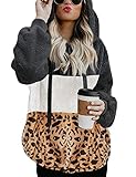 iWoo Winterpullover Damen Hohe Qualität Lose Langarm Teddy Mantel Mit Kapuze Hohe Qualität Elegant Superweich Fleecemantel Damen(Dunkelgrau,M)