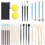 Polymer Clay Werkzeuge 28Pcs Modellierung Ton Werkzeuge Set Ball Stift Punkt Werkzeuge Holz Keramik Ton Bildhauer Werkzeug mit Aufbewahrungskoffer für Felsmalerei, Keramik Ton Modellierung Prägung DIY