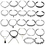 SUPRBIRD 22 StüCk Choker Halsketten Set Schwarze Samt-HalsbäNder Klassische Verstellbare Gothic Tattoo Halskette Choker Halsb