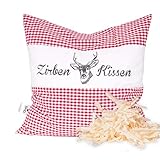 SHD Zirbenkissen Dekokissen mit Zirbenholz Alpen 100% Baumwolle 40x40 cm rot-weiß kariert, Decorative, natürlich duftend, Hirschprint Vichy rot, kariert Geschenk F