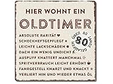 Interluxe Metallschild 20x20cm -Hier wohnt EIN Oldtimer 80 - wetterfestes Schild zum 80. Geburtstag Geschenkidee für Papa, Opa, Freund, Kollege oder Nachb