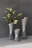 GILDE Moderne Vase Keramikvase Tischvase Dekovase Vase grau silber mit Relifierung, 9x12x30