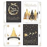 20 Weihnachtskarten, Weihnachts-Postkarten im Set, 4 unterschiedliche Motive, je 5 Stück, Weihnachtspostkarten, Karten mit'Spot On' Glanzeffekten, Sehr edel in Gold- und Schwarztönen,G