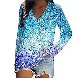 Women's Print Long-Sleeved Sweatshirt Casual Blouse Pullover Weihnachten Damen T-Shirts mit eleganten Motiven, 100% Bio-Baumwolle, gedruckt in Deutschland, Geschenkverpackung(D4 - Blue, Small)