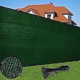 Duerer Sichtschutz Zaun 1.8m x 15.2m Garten Schattiernetz mit ösen 142 g/m² Blockade UV-Schutz Outdoor Windschutz Sonnenschutz Sichtschutz Gewebe Tennisblende, Hinterhof, Kabelbinder (Grün)