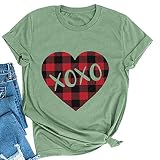 Noffish Damen Buffalo Plaid XOXO Herz T-Shirt, 2-grün, XX-Larg
