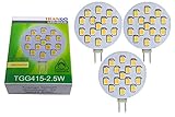 Trango 3er Pack LED Leuchtmittel mit G4 Fassung zum Austausch vom G4, MR16, GU5.3 Halogen Leuchtmittel TGG415-2.5W - 12V AC/DC - 2.5 Watt 250 Lumen mit 3000K Power SMDs warmweiß Lampensockel Lamp