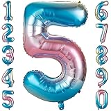 Unisun Farbverlauf Nummer 5 Ballon, 40-Zoll-aufblasbarer großer Folienballon Nummer 0 1 2 3 4 5 6 7 8 9 Regenbogenballons für Geburtstagsfeier, Jubiläum, Feierdek
