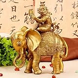 Cakunmik Elefant Statue Dekoration Elefantenverzierung,Zuhause Garten Dekoration Statue Skulptur des Affen sitzend auf Elefant Chinese Feng Shui Dekoration Geschenk