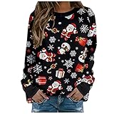 Weihnachten Christmas Sweater Pullover Damen Weihnachtspullover Xmas Einhorn Rudolph Rentiermuster Sportbekleidung Weihnachtsparty Oberteile Elegant Oversize Rundhals Lustig Christmas Sw