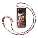ZhinkArts Handykette kompatibel mit Huawei P40 Lite - Smartphone Necklace Hülle mit Band - Handyhülle Case mit Kette zum umhängen in Bordeaux/Rot Camouflag