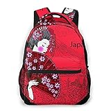 Kanxdecor Lässiger Rucksack，Kimono Geisha Japanerin Japan Asian Schöne Pl，Travel Bookbag With Zipper，For Business, School, Work, Laptop Bookbag 16'X11.5'X8'
