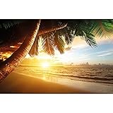 GREAT ART® XXL Poster – Strand Sonnenuntergang – Wandbild Dekoration Sonne Sommer Karibik Landschaft Meer Natur Beach Sunset Traumurlaub Wandposter Fotoposter Wanddeko Bild (140 x 100 cm)