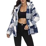 XIAOFUPO Damen Lässige Karierte Flanelljacke Outwear Kapuzennähte Farblich Passende Karierte Strickjacke Mantel mit Kapuze Bequeme Überbekleidung Winterjack