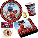 HHO Miraculous-Party-Set Ladybug-Cat-Noir-Party-Set #1 Für 16 Gäste - 77tlg. Teller Becher Servietten Muffinfö