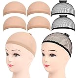 6 Stück Haarnetz Nylon Wig Cap Perücke Kappen, FANDAMEI Perückenkappe Set Perückennetz Unterziehhaube Dehnbare Elastische Atmungsaktive 4 Nackt Beige Perückenkappen + 2 Schwarze H