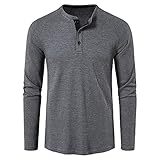 erthome1 Langarmshirts Herren Lässiges Lockeres Henley Shirt Rundhals mit Knöpfen Casual Einfarbig Lange Ärmel Oversize Langarm Oberteile Blusen T-Shirt Tops Longsleeve mit mehrerer Farb