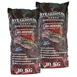 STEAKHOUSE Premium Grillkohle 2x10kg aus 100% Buchenholz BBQ-Holzkohle in R