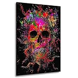 Kunstgestalten24 Leinwandbild Totenkopf Pop Art Wandbild Kunstdruck Deko Übergröß