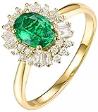 AmDxD Hochzeitsring Gelbgold 18K, Cluster Blume Ringe Eheringe mit Grün Smaragd 0.8ct, Geschenk für Valentinstag Geburtstag Weihnachten, Gold, Gr.54 (17.2)