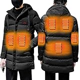 GAXIABDH Beheizte Lange Pufferjacke Für Herren, Unabhängige 7-Zonen-Heizung, Berührungssteuerung, Waschbare Softshell-Heizjacke,Schwarz,3XL