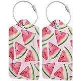 LINGF Gepäckanhänger, Motiv: Fruchtige Wassermelone, aus PU-Leder, Sichtschutz, Ausweis-Etikett mit Edelstahlschlaufe, 1 Stück