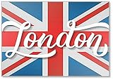 Kühlschrankmagnet London Hand Schriftzug mit Flagge Hinterg