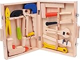 small foot 2020954 2079 Werkzeugkoffer „Lino“ aus Holz, mit 12 Spielwerkzeugen von Hammer bis zur Bohrmaschine, ab 3 J