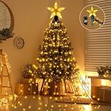 Lichterkette Weihnachtsbaum 1.8M x 16 Vorhänge mit LED Sterne, AKASUKI 266 LEDs Lichterkette Außen Innen mit 8 Leuchtmodis, Wasserdicht Lichterkette Strom für Weihnachten/Party/Hochzeit Deko, Warmweiß