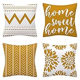 Vgzsyomqib Blumen Boho Kissenbezug Kissen Hülle Sofakissen Geometrische Muster Kissenbezüge 45x45 cm Kissenhülle Sweet Home Couchkissen Bezug Dekokissen Schlafzimmer Kopfkissen 4er Set Dunkelgelb