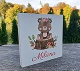 Holzbild personalisiert mit Namen 15x15x2cm zum Hinstellen/Aufhängen 3D, Fotodirektdruck auf beschichtetes Birkenholz. Kinderzimmer Babyzimmer Deko (P2000)