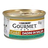 Purina Gourmet Gold Feuchtigkeit Katzenwürfel in Sauce mit Kaninchen und Karotten, 24 Dosen à 85 g, 24 x 85 g