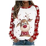 Weihnachtspulli Damen Weihnachtspullover Weihnachten Sweatshirt Pullover Damen Teenager Mädchen Langarm Rundhals Shirt mit Niedlichem Hirsch Muster Aufdruck Weihnachtspullover Xmas Pulli Sweater Top