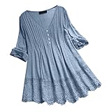 VEMOW Sommer Herbst Elegante Damen Frauen Floral Printed Langarm Beiläufig Täglichen Party Workout Tunika Swing Tops Shirt Bluse Hemd(Y3-Marine, 56 DE / 5XL CN)