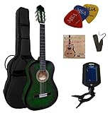 4/4 GITARRE - KONZERTGITARRE IM SET - CLASSIC - GRÜN-SCHATTIERT - DECKE LINDENHOLZ - TASCHE - BAND - SAITEN - 3xPIK - STIMMGERÄT ET33B - C27