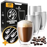 Glasich® 4X Latte Macchiato Gläser mit Löffel im Set Borosilikatglas 350ml - Doppelwandige Kaffee Cappuccino Gläser - Thermogläser doppelwandig - Teegläser Gläser Set - Espresso Tassen coffee mug