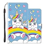 vingarshern Hülle für Sony Xperia Z5 Handytasche Klappbares Magnetverschluss Lederhülle Flip Etui Standfunktion Hülle Xperia Z5 Schutzhülle Leder Brieftasche(Einhorn) MEHRWEG