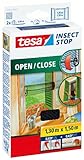 tesa Insect Stop COMFORT Open / Close Fliegengitter Fenster zum Öffnen und Schließen - Insektenschutz Rollo selbstklebend - Anthrazit, 130 cm x 150