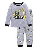 Little Hand Jungen Zweiteiliger Schlafanzug Baumwolle Lange Nachtwäsche Fahrzeug Bagger Kinder Pyjama, Grau-1, EU 92(1-2Jahre)=Tag 2Y