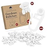 Weidebach® praktische Gardinenhaken 130 Stück, einfach montierbare Gardinenröllchen, kein Verrutschen der 8 Feststeller, Gardinengleiter für alle Standardschienen, stabile Vorhang Hak