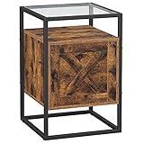 VASAGLE Nachttisch, Beistelltisch, klein, mit Glasplatte, Metallgestell, für Schlafzimmer, Wohnzimmer, Flur, Industrie-Design, vintagebraun-schwarz LET550B01