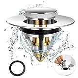 NETT Abflussstopfen Waschbecken,Abflussstopfen,Messing Antiverstopfung Pop up Ventil Abflussstopfen,Kein Überlauf Pop Up Sink Drain Plug,für Waschbecken Abfluss Aller Art mit 2 Dichtung