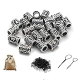 Queta Runeperlen Set mit 400 Gummibänder und Zubehör Antik DIY Haar Bartperlen (Silber)