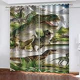 YTSDBB Verdunkelungsvorhang mit Ösen Grünes Dinosauriertier B 234 x H 230 cm 3D Digitaldruck Druckmuster Öse Thermisch isoliert 90% für Schlafzimmer Wohnzimmer ​Kinderzimmer Junge mit M