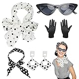 HAMOOM 5TLG Rockabilly Accessoires 50er Jahre Kleid Zubehör mit Polka Dot Chiffon Schal 60er Jahr Kleidung Set 1950s Kostüm für Motoparty Retro Teily Party