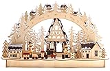 BRUBAKER 3D LED Lichterbogen Schwibbogen - Winterlandschaft mit Holzarbeitern - LED Beleuchtung - Holz natur - 43,5 x 26,8 x 10,1 cm - Handb