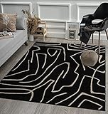 the carpet Beat Moderner Weicher Designer Teppich, Weicher Flor, Pflegeleicht, Farbecht, Blickfang, Labyrinth, Schwarz, 160 x 220