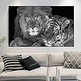 Tiere Wandkunst Schwarz-weiß Löwe Tiger Bilder Leinwand Malerei Poster und Drucke Ölgemälde Poster Moderne Wohnkultur 50x70cm Ung