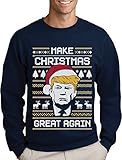 Green Turtle T-Shirts Make Christmas Great Again Trump Herren Ugly Christmas Sweater Sweatshirt X-Large Marineb